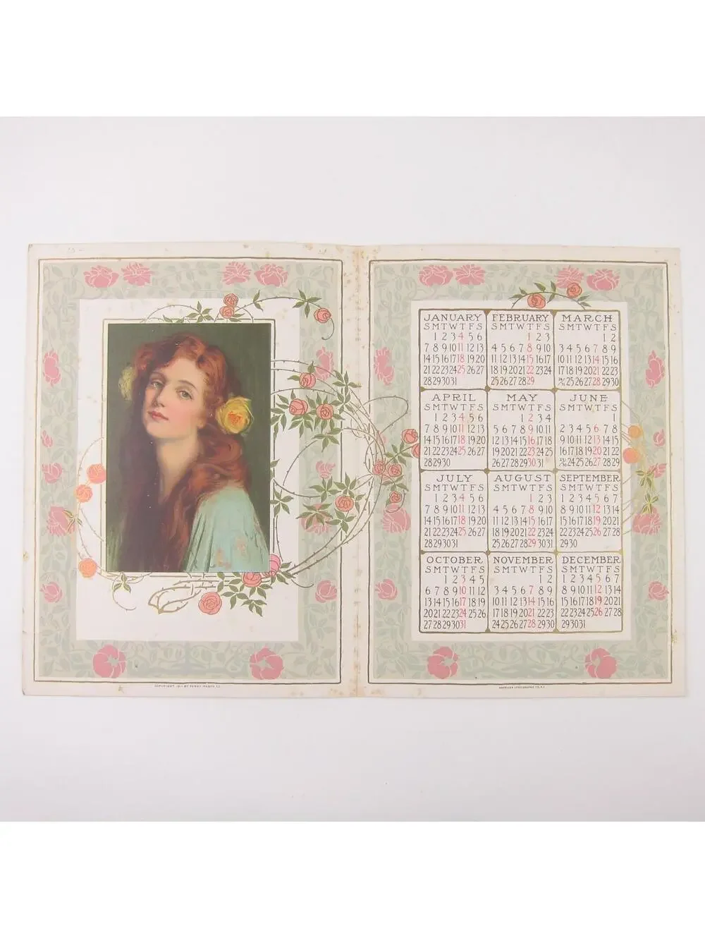 Youth’s Companion 1912 Calendar Perry Mason Co. Sailboats Lady Antique RARE